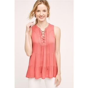 ANTHROPOLOGIE FLOREAT Anafa Tiered Lace Up Sleeveless Top
